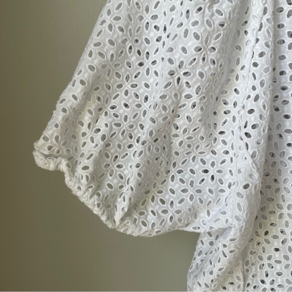 J. Crew V-Back Puff-Sleeve Eyelet Top - White - Size 14 Womens EUC - Picture 9 of 15